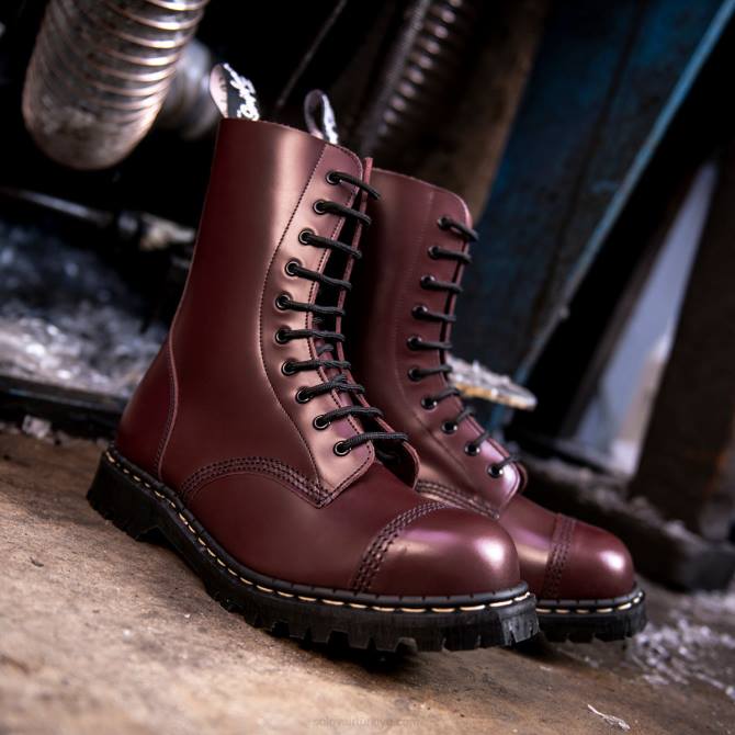 Solovair Oxblood Hi-shine 10 Gözlü çelik Burunlu Derby Botu Kadınlar F4d4324 - Image 7
