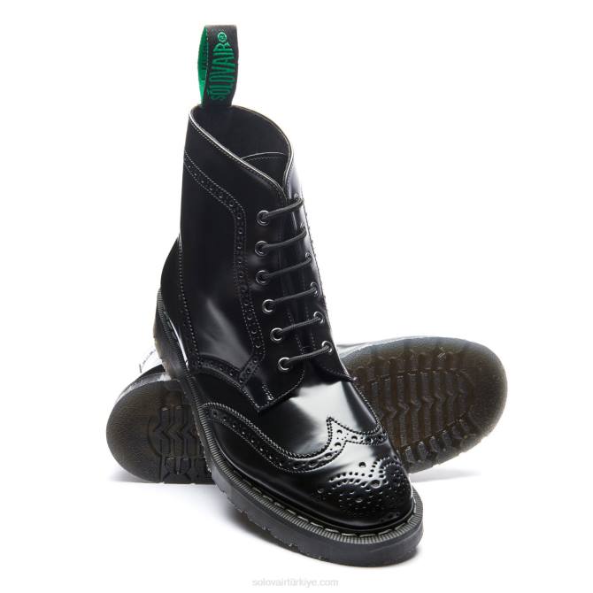 Solovair Siyah Hi-shine Vegan 6 Gözlü Derby Brogue çizme Kadınlar F4d4253 - Image 3