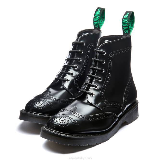 Solovair Siyah Hi-shine Vegan 6 Gözlü Derby Brogue çizme Kadınlar F4d4253 - Image 4